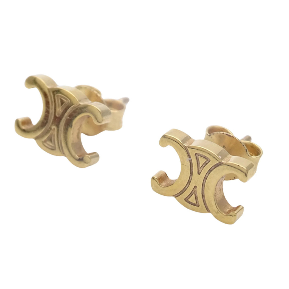Celine CELINE earrings for women and men, brand name, Triomphe design, gold, ...